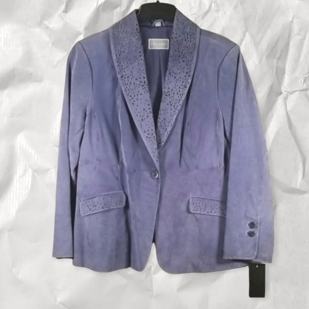 Guillaume Women's Suede Jacket Size 1X With Pierced Out Collar Blue
